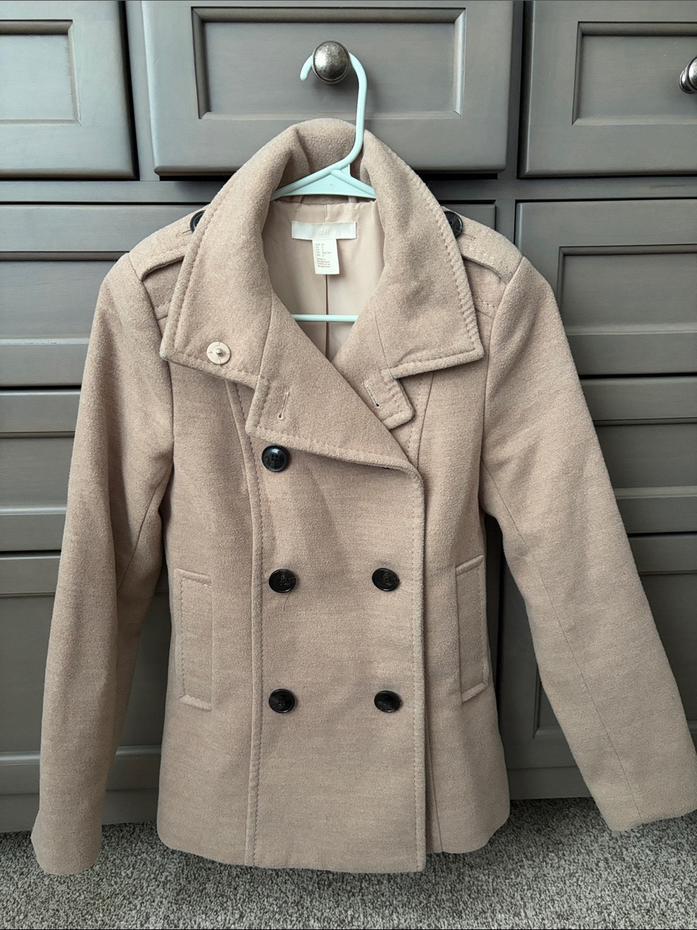 H&M Double-Breasted Peacoat in Beige Taupe